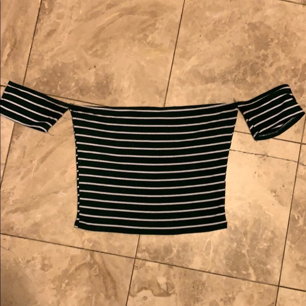 Green and white striped crop top